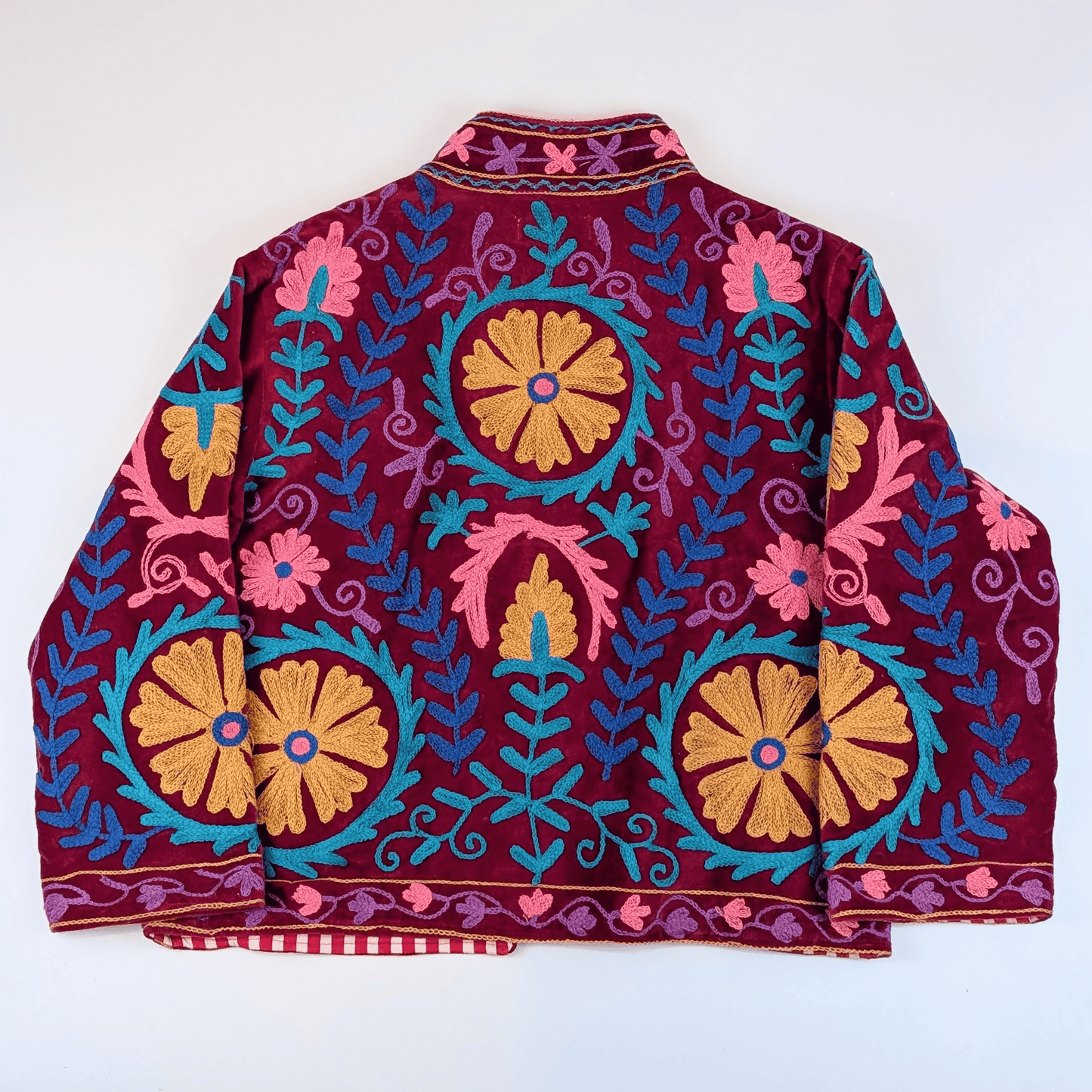 Flora Velvet Suzani Embroidered Ladies Jacket Red - Precious Sparkle
