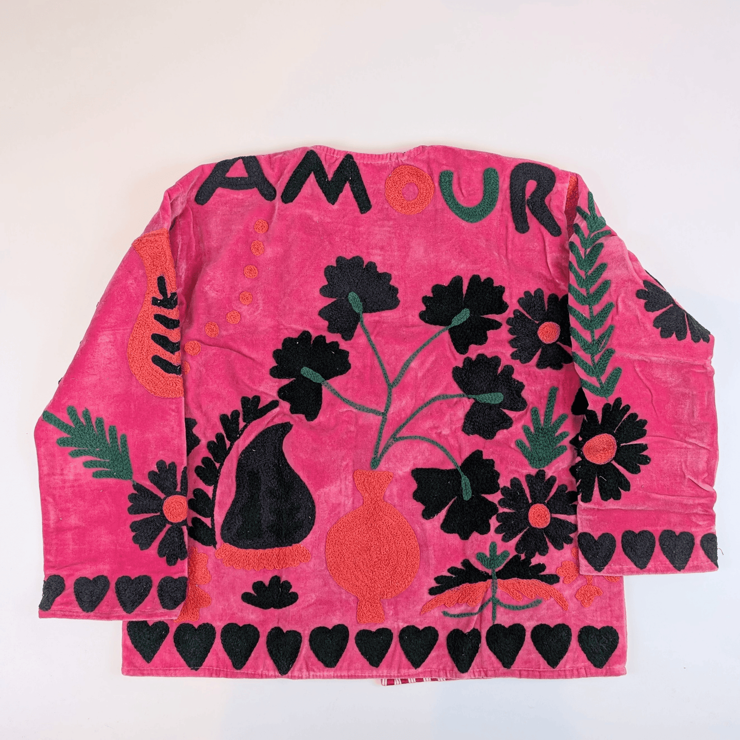 Amour Pink Velvet Suzani Kimono Embroidered Boho Jacket - Precious Sparkle