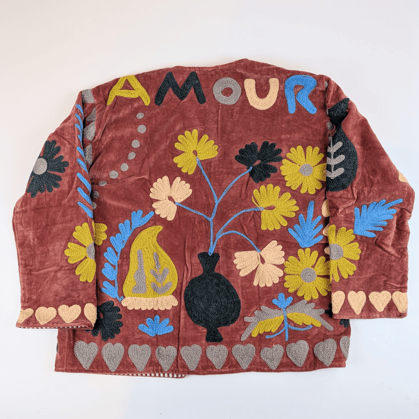 Amour Russet Velvet Suzani Kimono Embroidered Boho Jacket - Precious Sparkle
