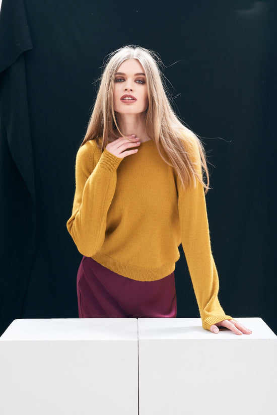 Jumper 1234 Crop Mustard Crew Knit - Precious Sparkle