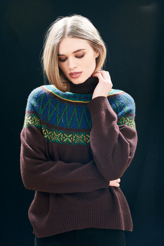 Jumper1234 Fairisle Roll Collar Jumper Hickory/Dark Violet/Amber - Precious Sparkle