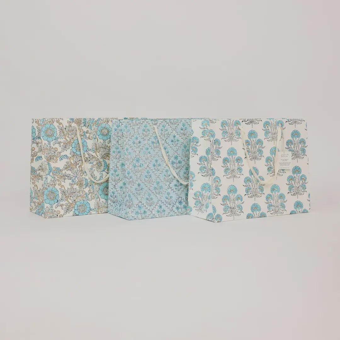 Paper Mirchi Hand Block Printed Gift Bag Large Blue Opal