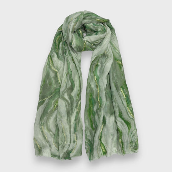 Marble Print with Gold Flakes Scarf Green - Precious Sparkle