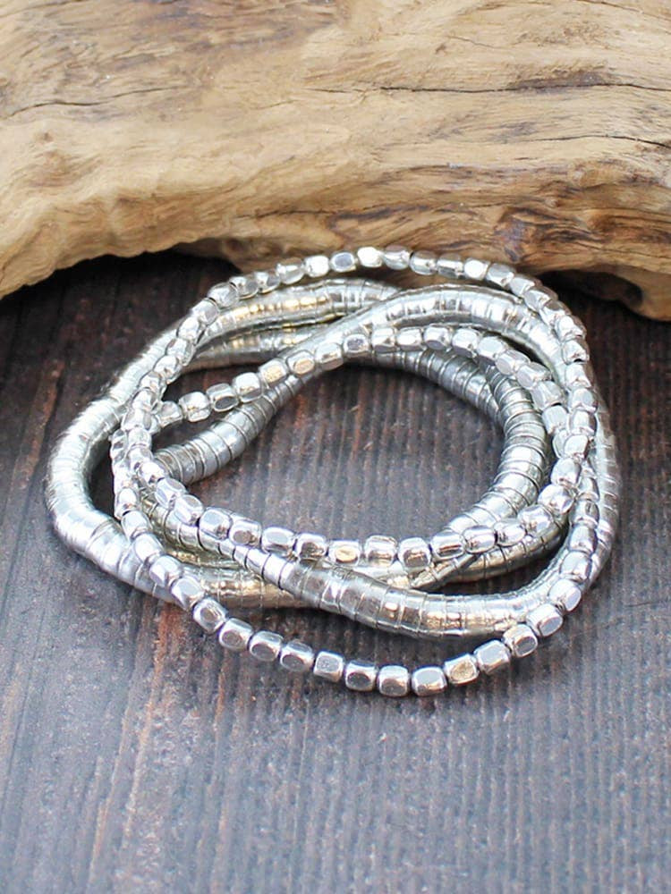 Suzie Blue Elasticated Set of 5 Snake & Nugget Bracelets