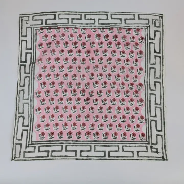 Pink & Red Buta Block Print Bandana Square Scarf