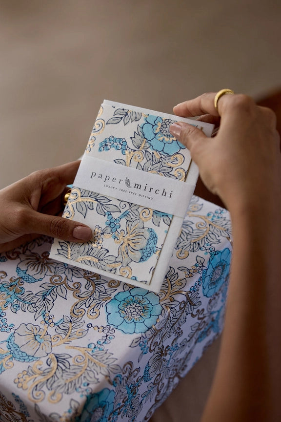 Paper Mirchi Block Printed Card Wild Rose Blue Opal