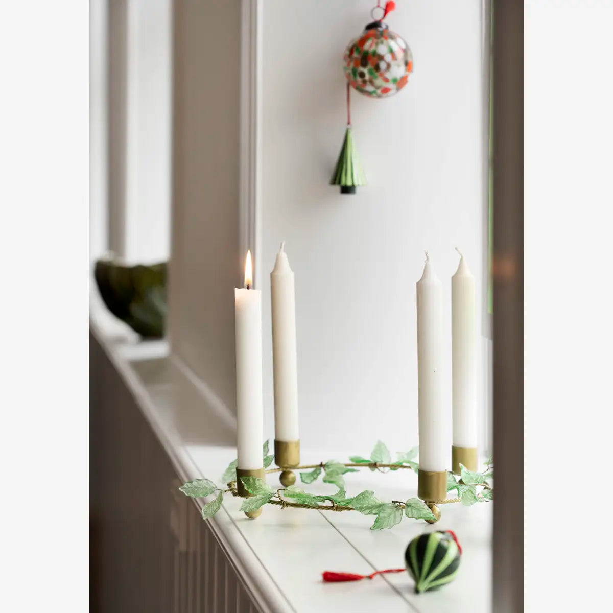 Madame Stoltz Candle Holder w/ glass leaves