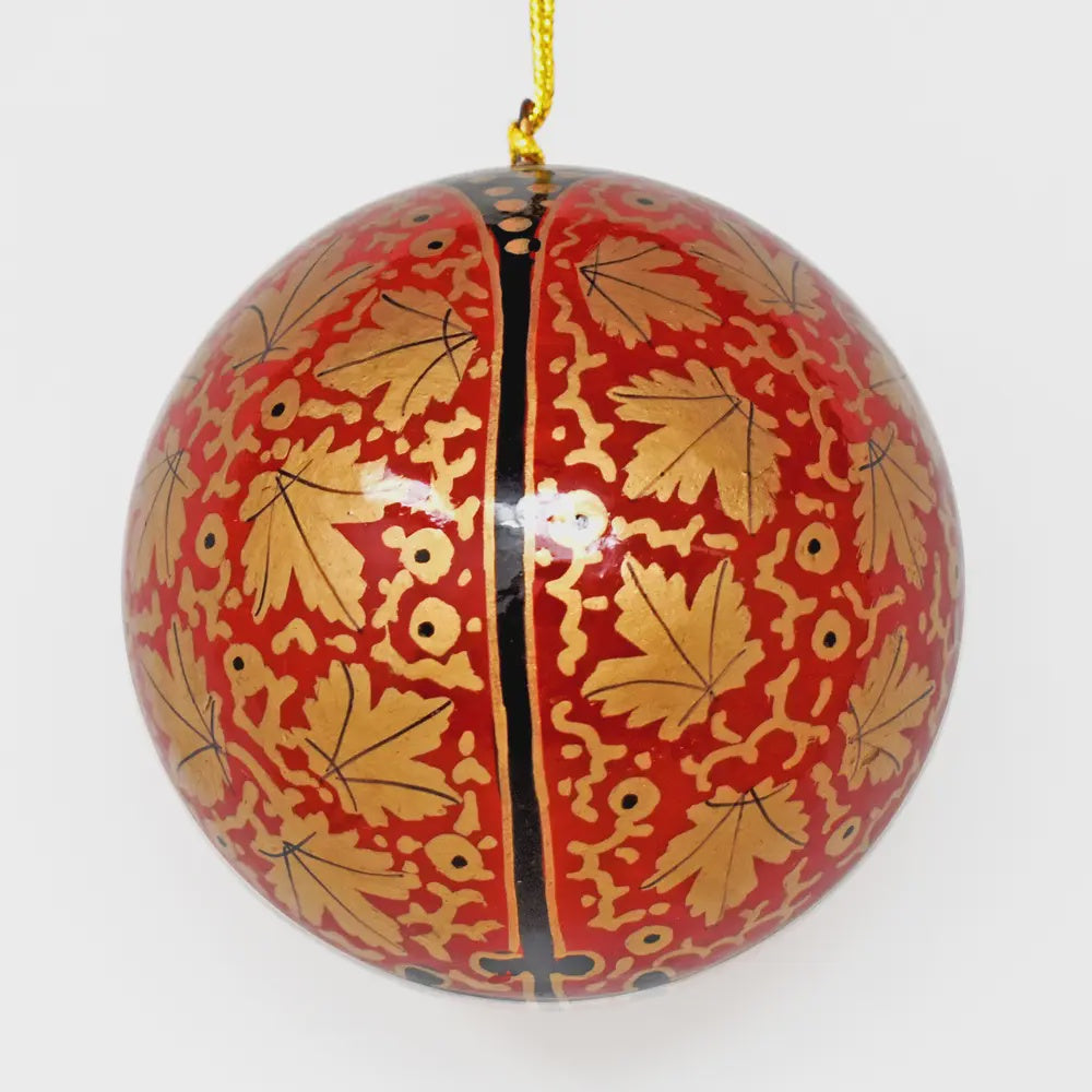 Fair Trade Red Bauble - Central Leaves - Precious Sparkle