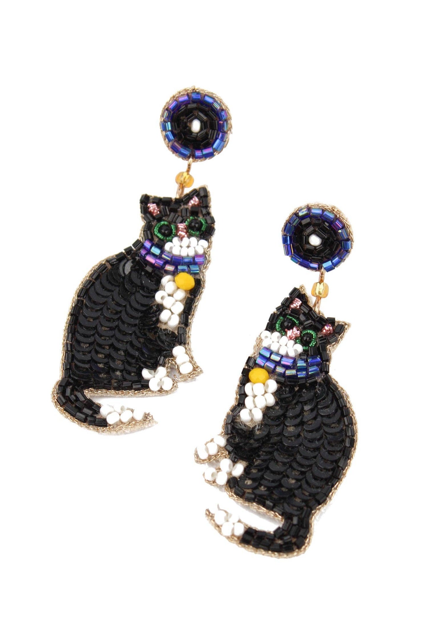 My Doris Black & White Cat beaded Earrings