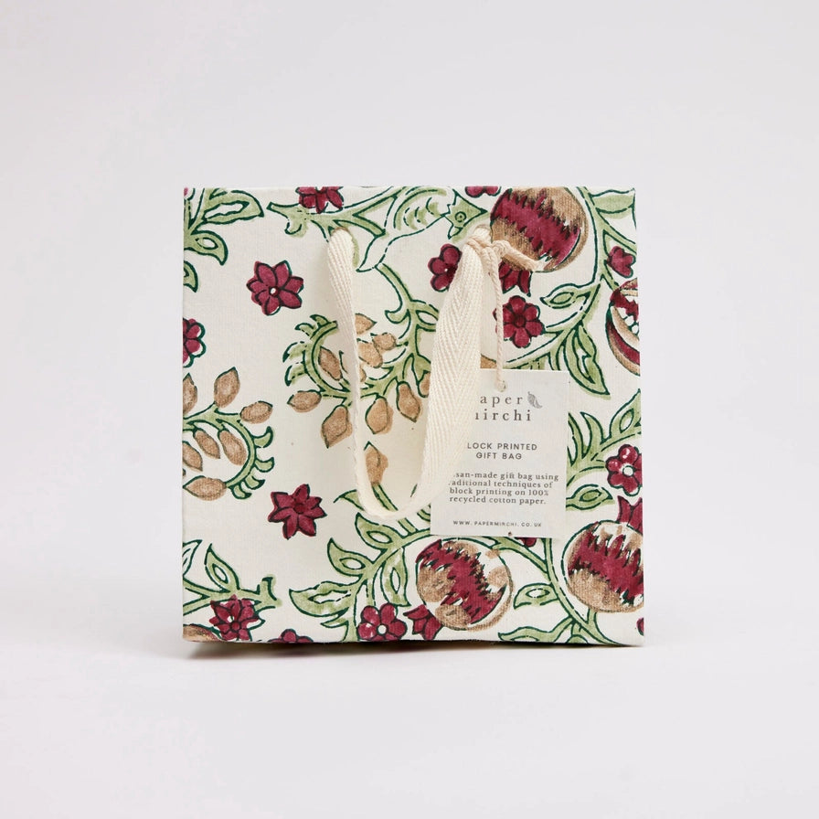 Paper Mirchi Hand Block Printed Small Gift Bag Cherry - Precious Sparkle