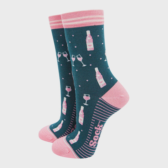 Sock Talk Green/Pink Rose Wine Bamboo Socks - Precious Sparkle
