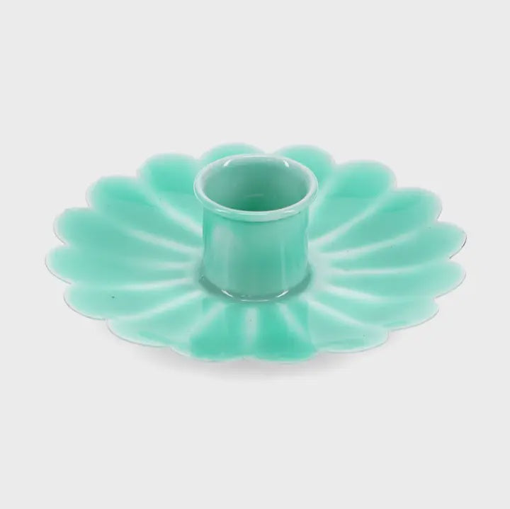 Rex Enamel Flat Flower Candle Holder Aqua - Precious Sparkle