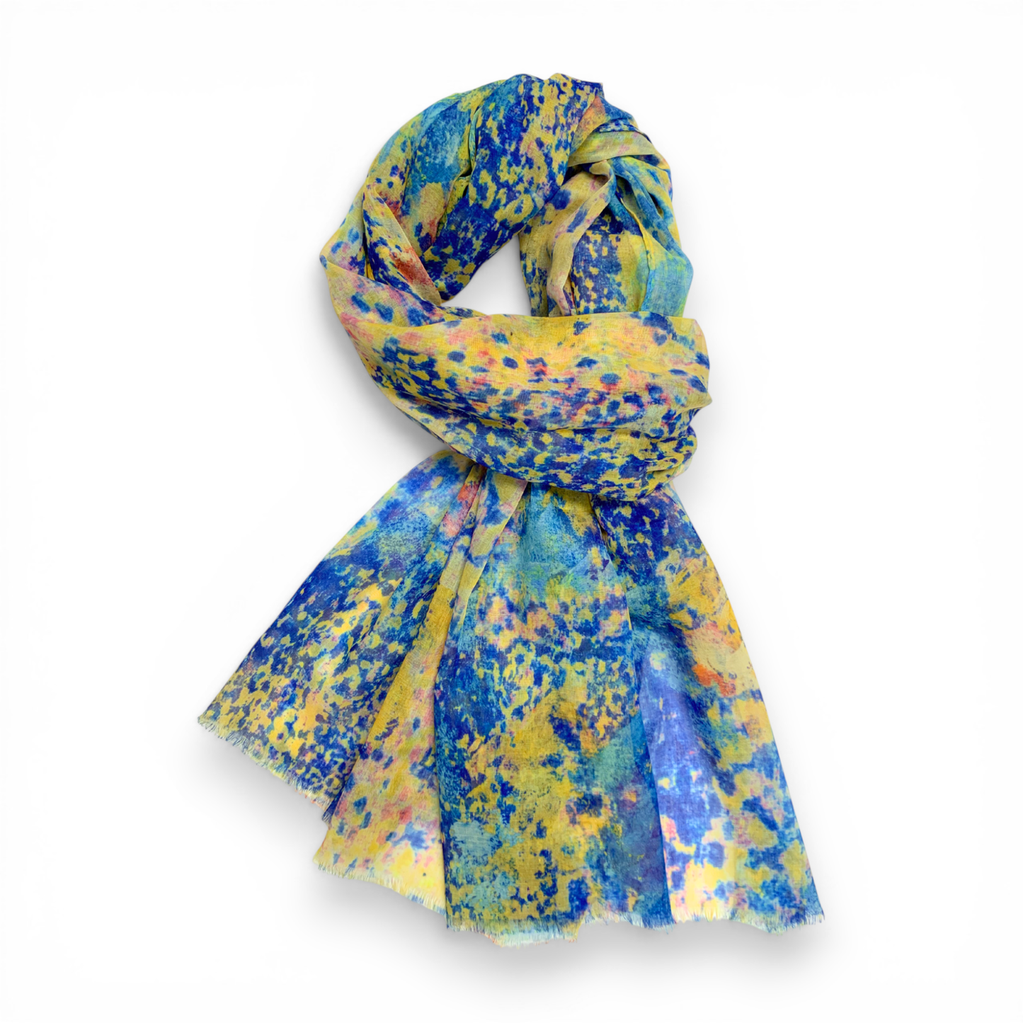 Watercolor Print Cotton Blend Scarf: Blue