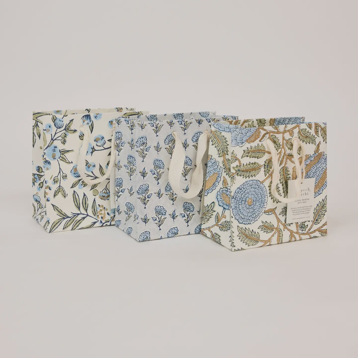Hand Block Printed Gift Bags Small Blue Stone Refresh - Precious Sparkle