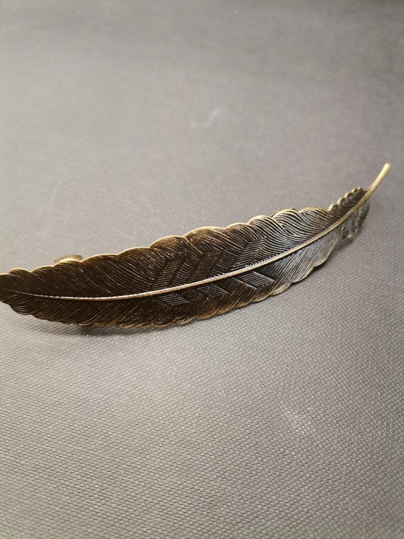 Feather Hair Clip/Barrette in Antiqued Brass - Precious Sparkle