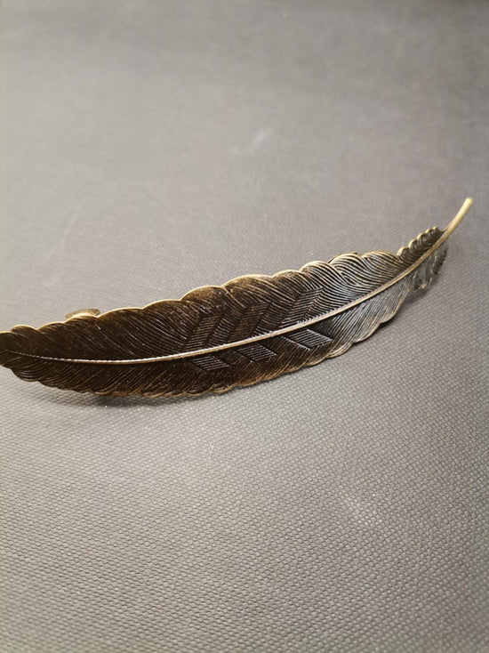 Feather Hair Clip/Barrette in Antiqued Brass - Precious Sparkle