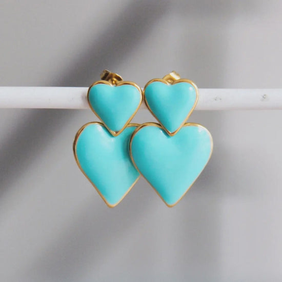 Bazou Jewellery Bazou Double Heart Earrings Turquoise