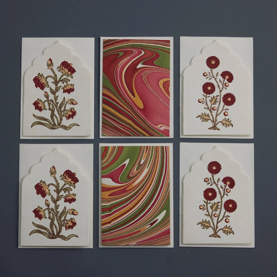 Paper Mirchi Boxed Artisan Notecard Set Sandook Ruby - Precious Sparkle