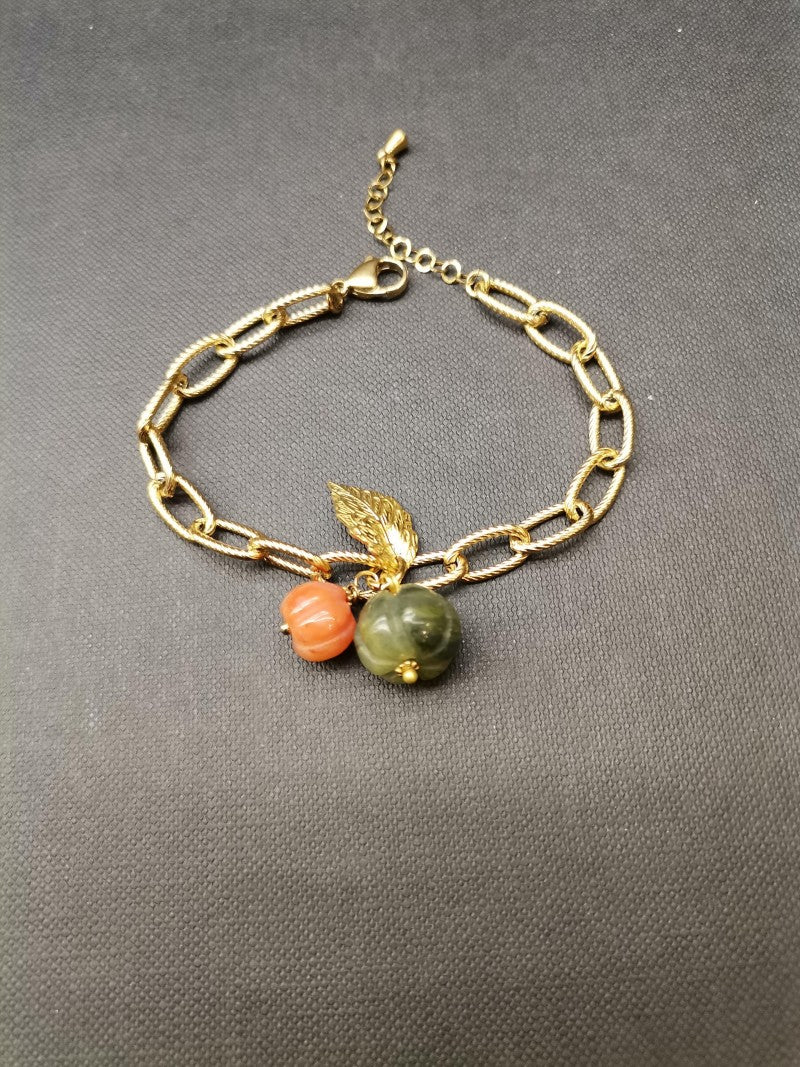 Pumpkin Jasper Stone Gold Bracelet - Precious Sparkle