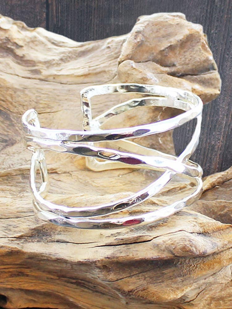 Suzie Blue Beaten Cross-over Cuff