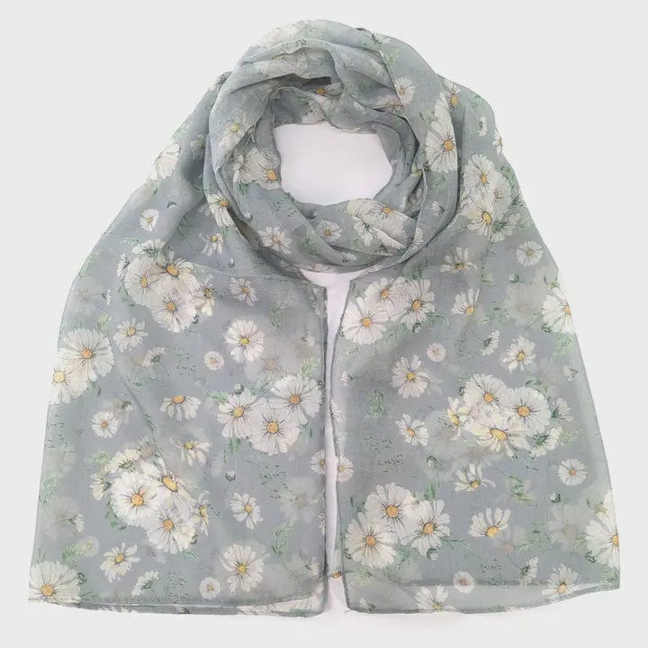 Black Ginger Accessories Dainty Daisies Scarf Cloud Grey