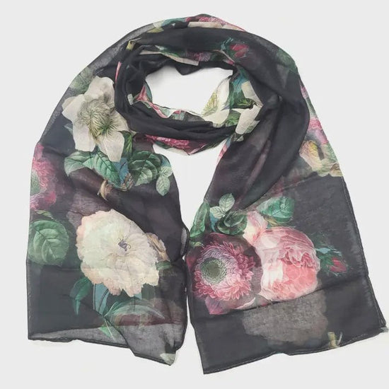 Black Ginger Accessories Vintage Roses Scarf Black