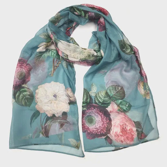 Black Ginger Accessories Vintage Roses Scarf Green