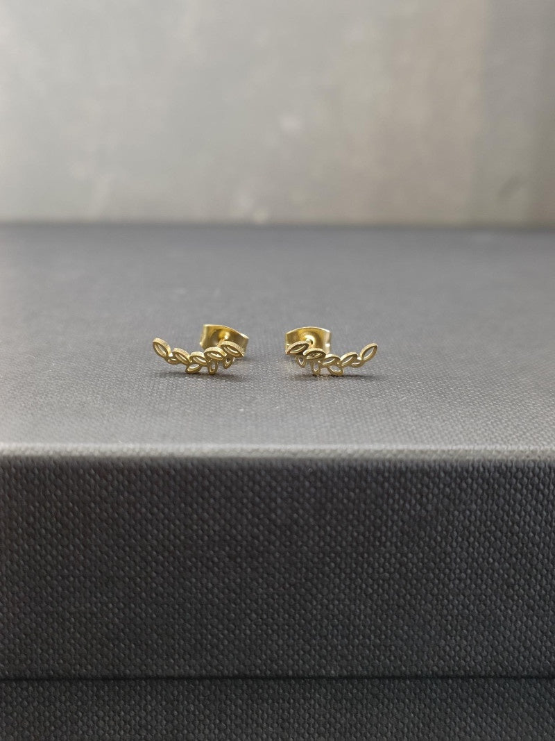 Gold Laurel Leaf Stud Earrings - Precious Sparkle
