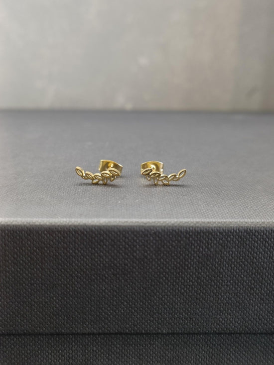 Gold Laurel Leaf Stud Earrings - Precious Sparkle