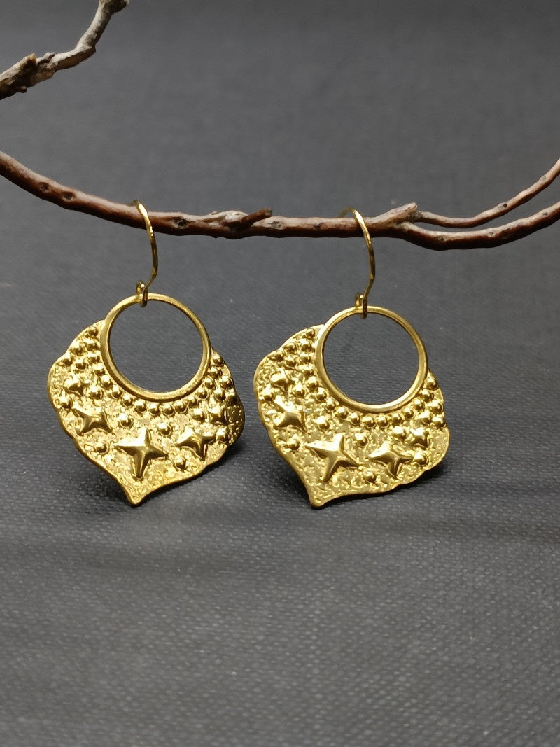 Starry Crescent Moon Raw Bronze Earrings - Precious Sparkle