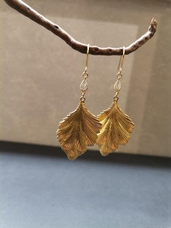 Gold Leaf Drop Earrings w/Rhinestone - Precious Sparkle