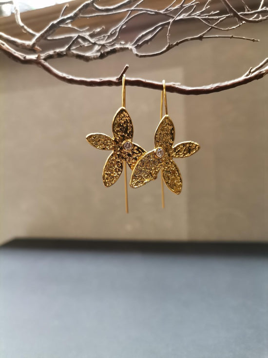Half Flower Gold Drop Earrings - Precious Sparkle
