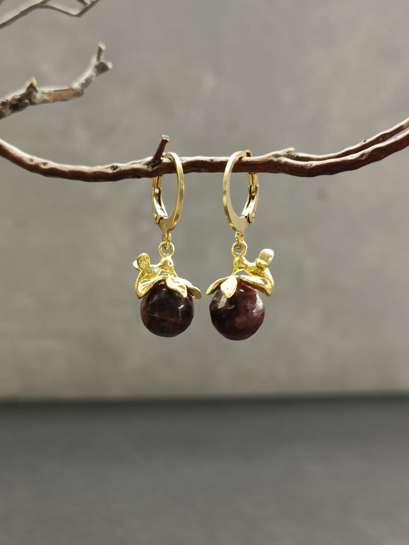 Aubergine Beaded Flower Earrings - Precious Sparkle