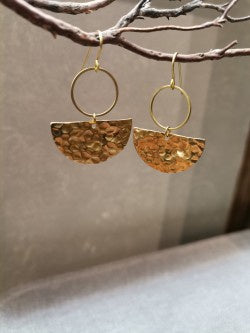 Hanging Hammered Semi-Circle Earrings - Precious Sparkle