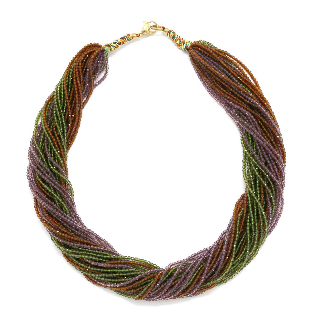 Multi Strand Multi Coloured Beaded Necklace Lilac/Green/Orange - Precious Sparkle