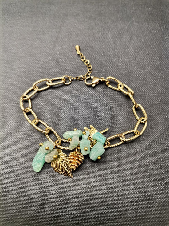 Amazonite Leaf & Dragonfly Gold Bracelet - Precious Sparkle