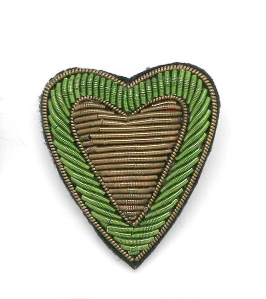 Small Green Embroidered Heart Brooch - Precious Sparkle