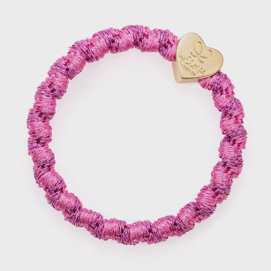 By Eloise Accessories By Eloise Bangle Band | Gold Heart | Woven Bubblegum Pink