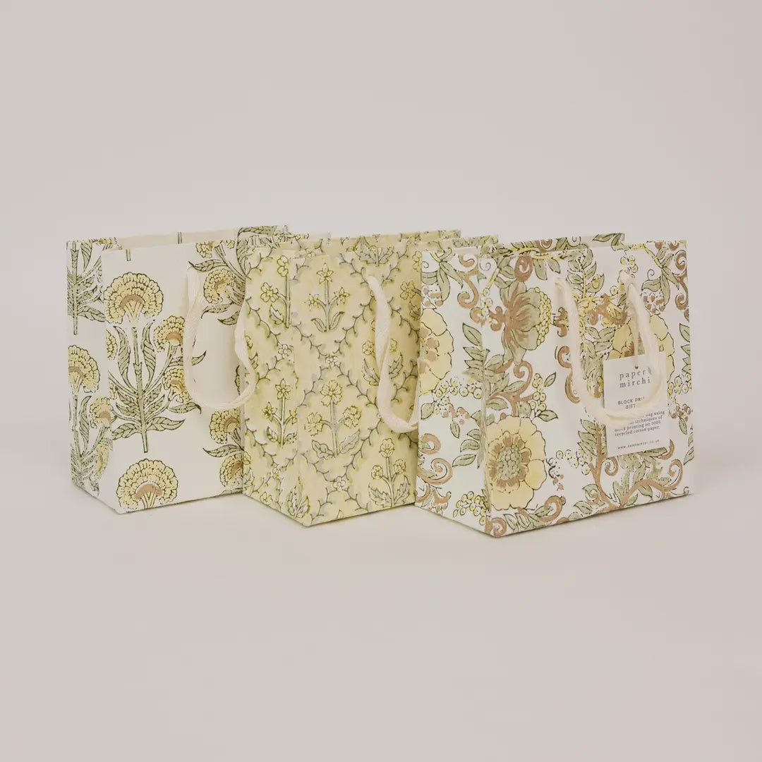 Paper Mirchi Hand Block Printed Gift Bag Small Buttercream