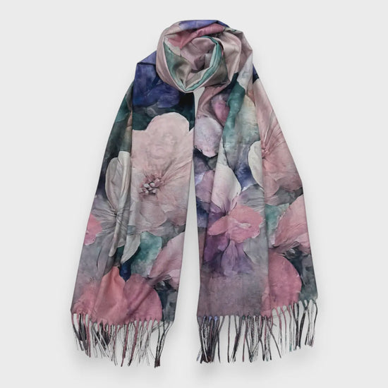 Big Flower Wool Blend Digital Print Scarf Pink - Precious Sparkle