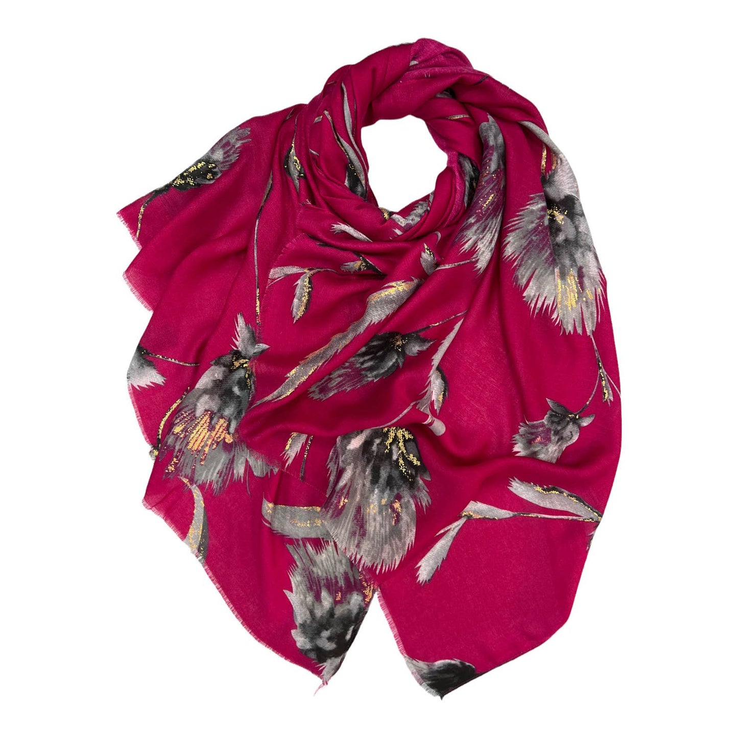 Dusty Miller Flower Print Scarf Hot Pink