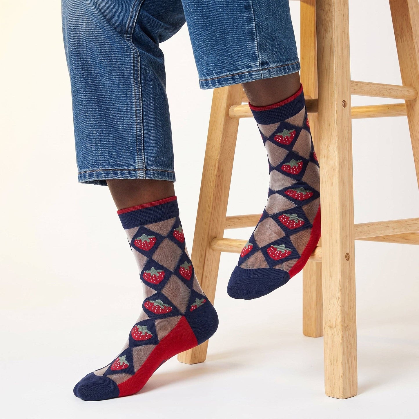Strawberry Diamond Sheer Socks in Navy Blue/Red