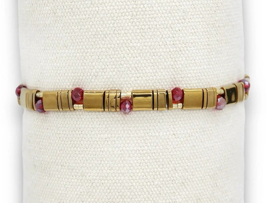 Oclys Stretchy Metallic Tile Bracelet Red Crystal - Precious Sparkle