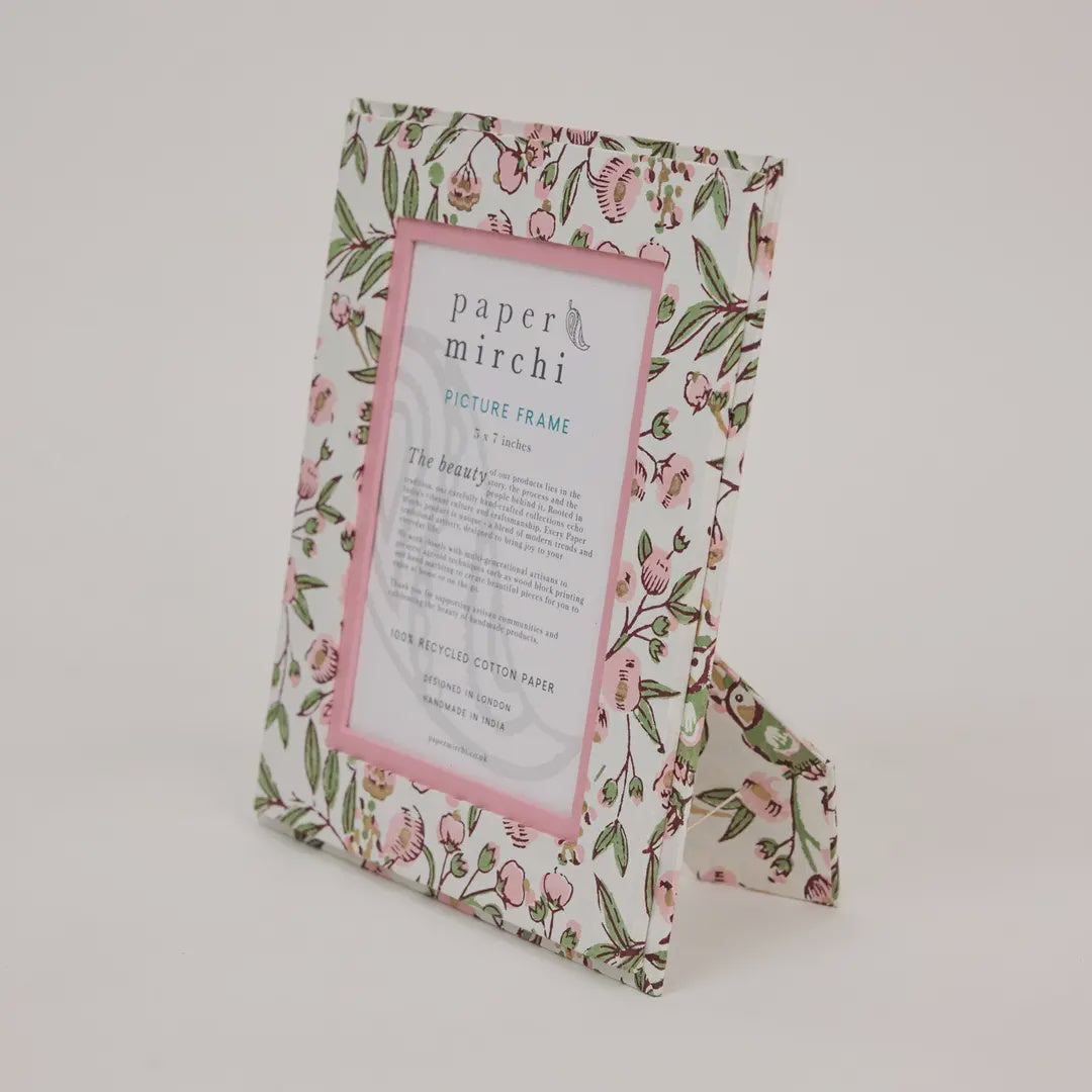 Block Printed Picture Frame 5X7- Song Bird Blush