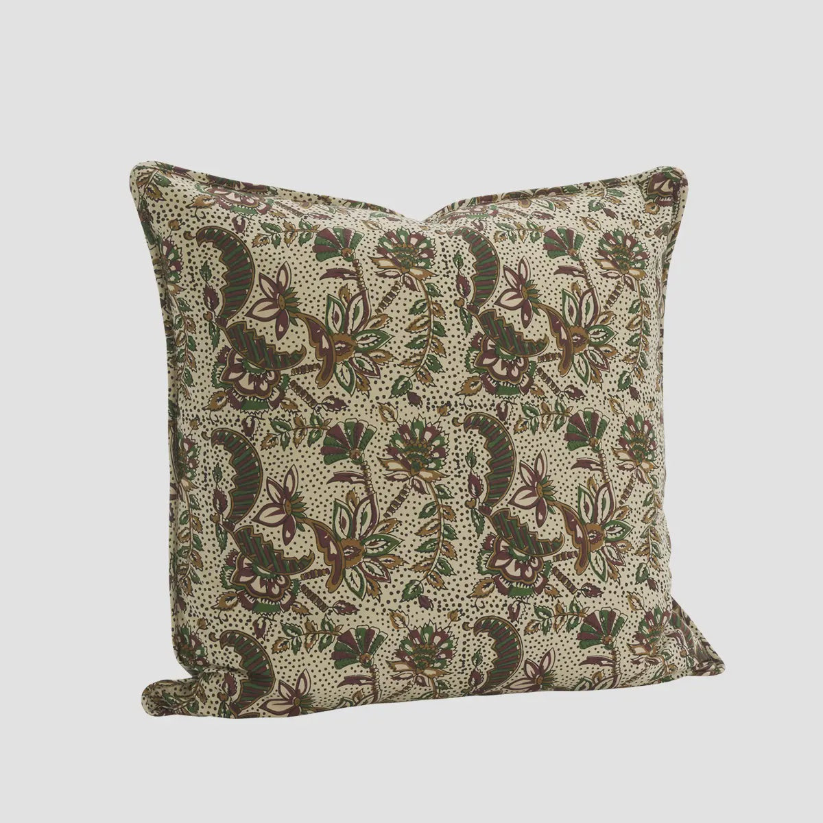 Madam Stoltz Printed Cushion Cover off White Green Chestnut Mustard - Precious Sparkle