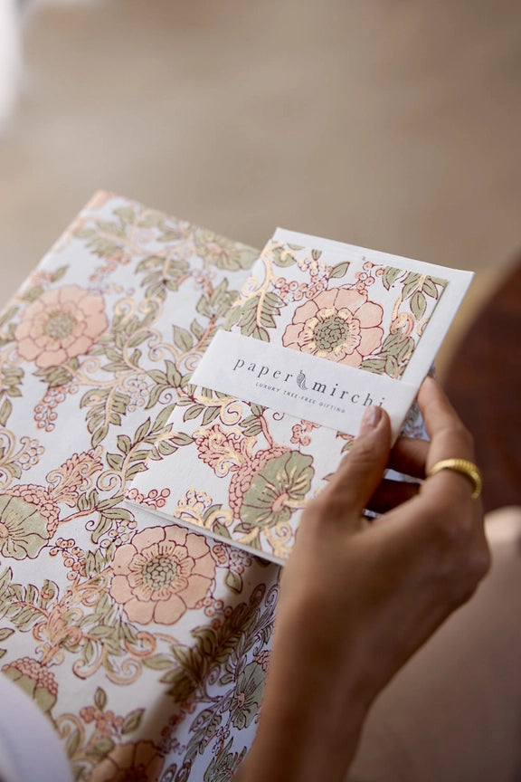 Paper Mirchi Block Printed Card Wild Rose Terracotta