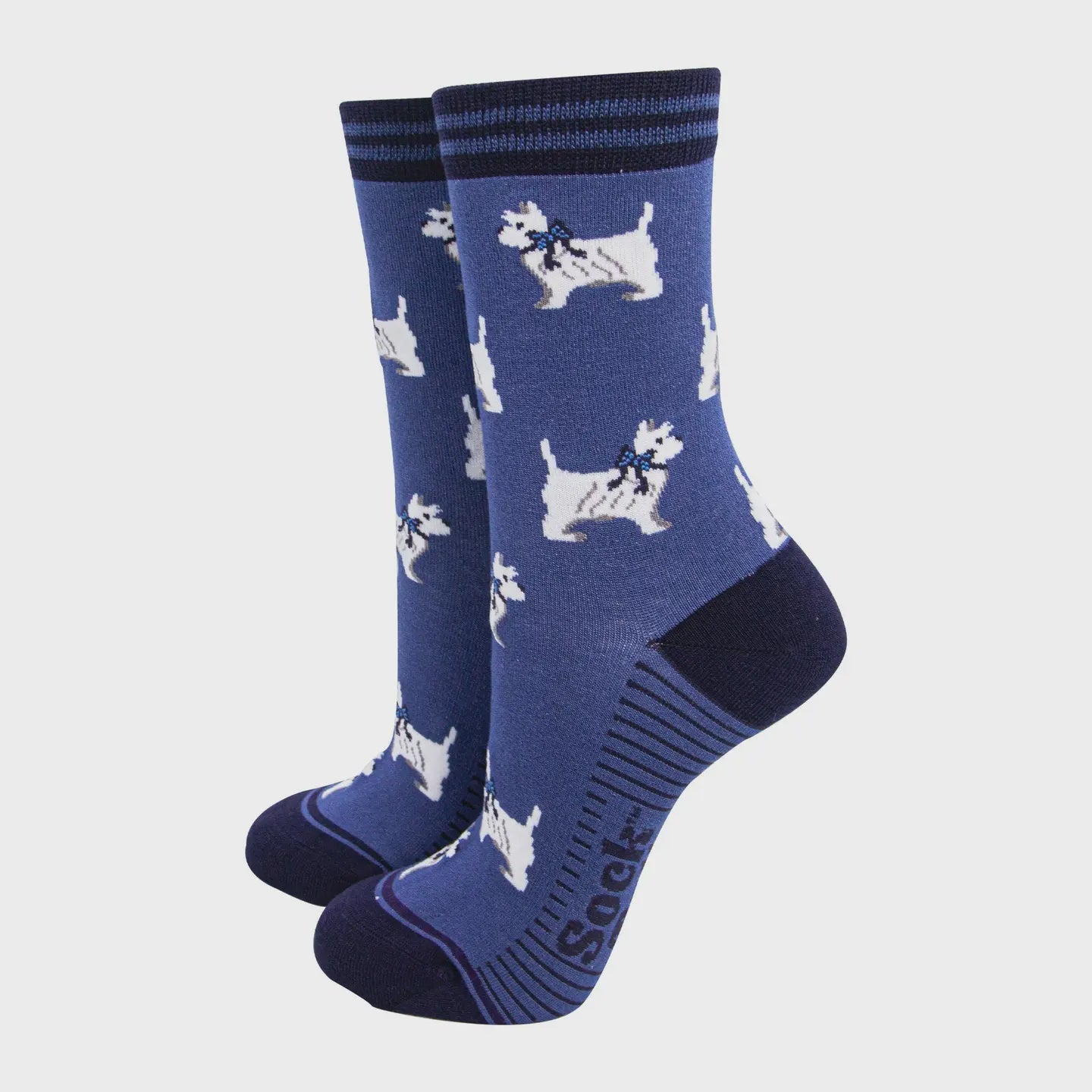 Sock Talk Women's Bamboo Socks Navy Blue, West Highland Terrier - Precious Sparkle