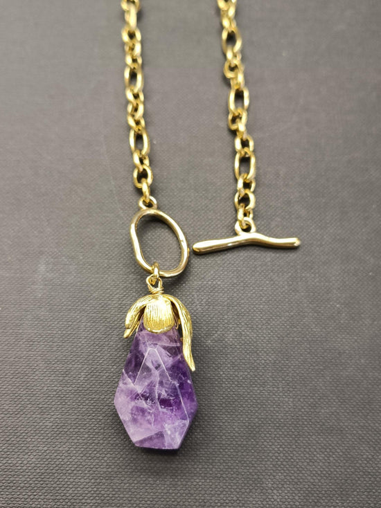 Amethyst Heavy Gold Chain Necklace - Precious Sparkle