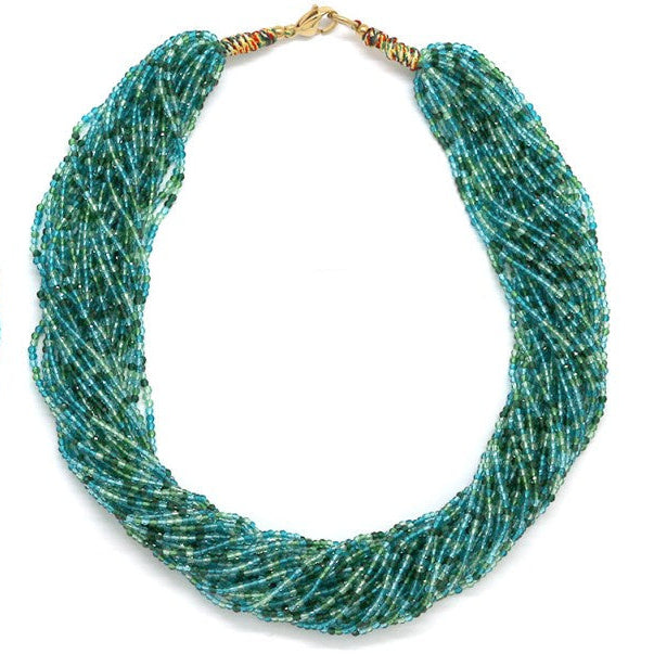 Multi Strand Multi Coloured Beaded Necklace Green/Blue - Precious Sparkle