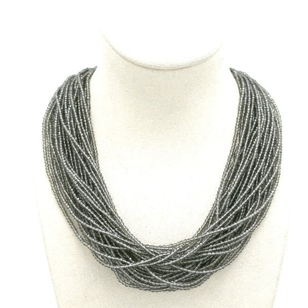Multi Strand Glass Beaded Necklace Grey - Precious Sparkle